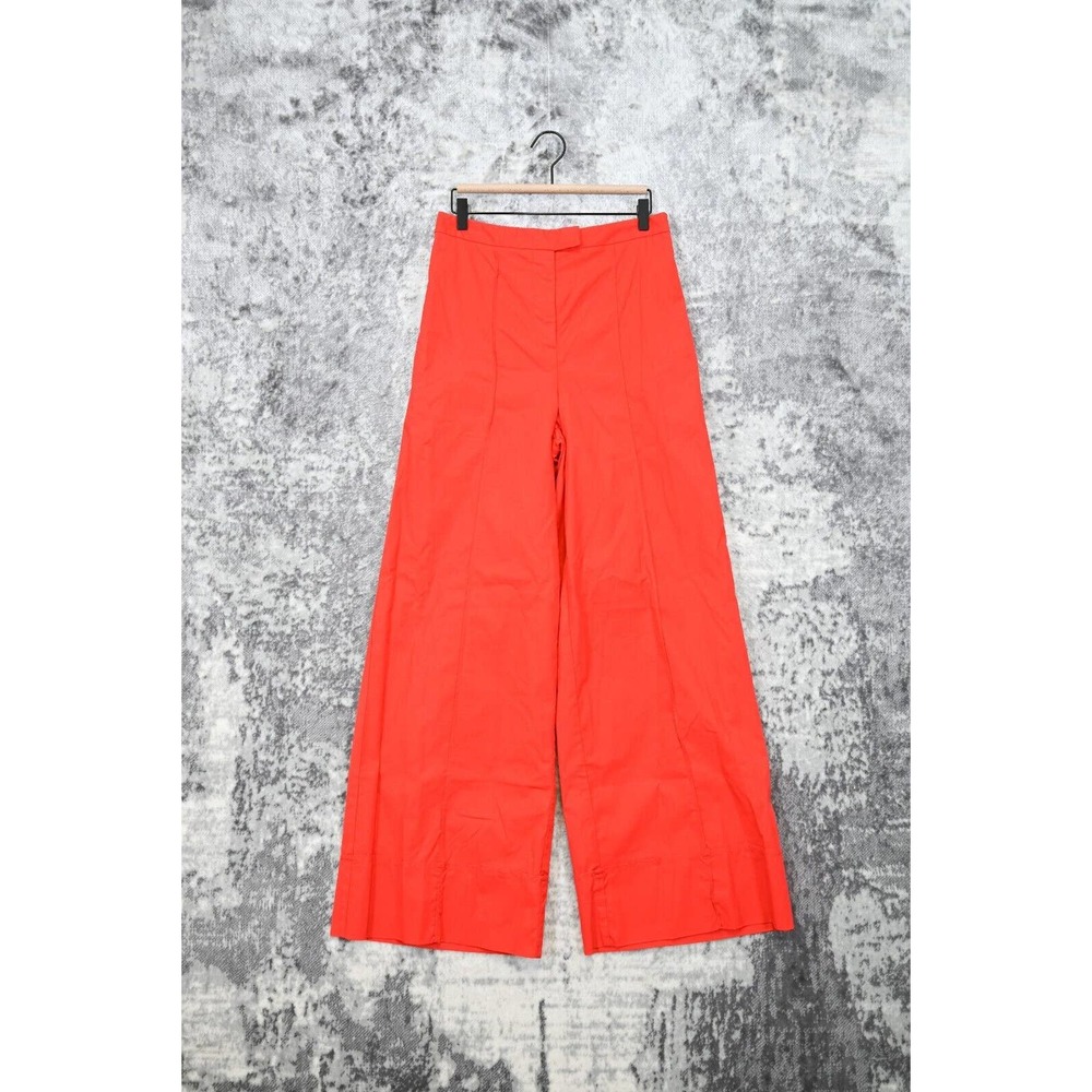 Anthropologie Red Cotton High Rise Pleated Wide Leg Trouser Pants Size 8